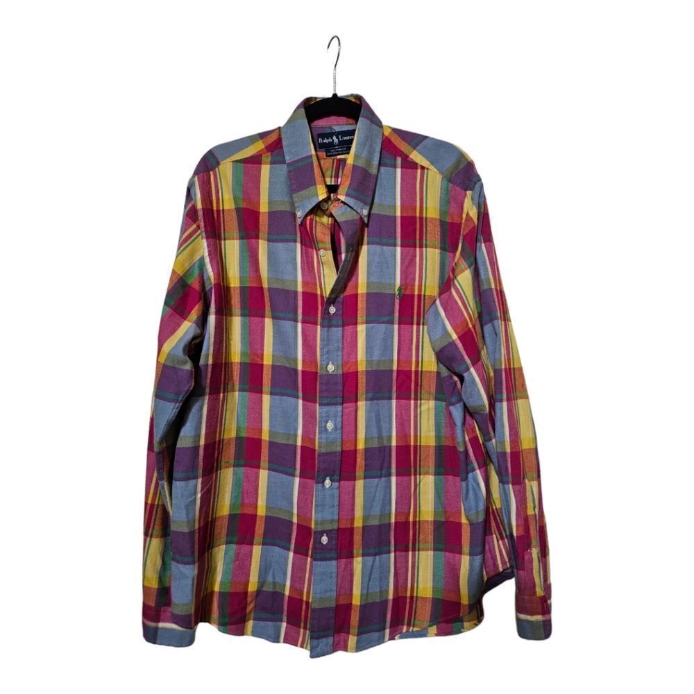 RALPH LAUREN Madras Plaid Long Sleeve Custom Fit Shirt - Size XL‎